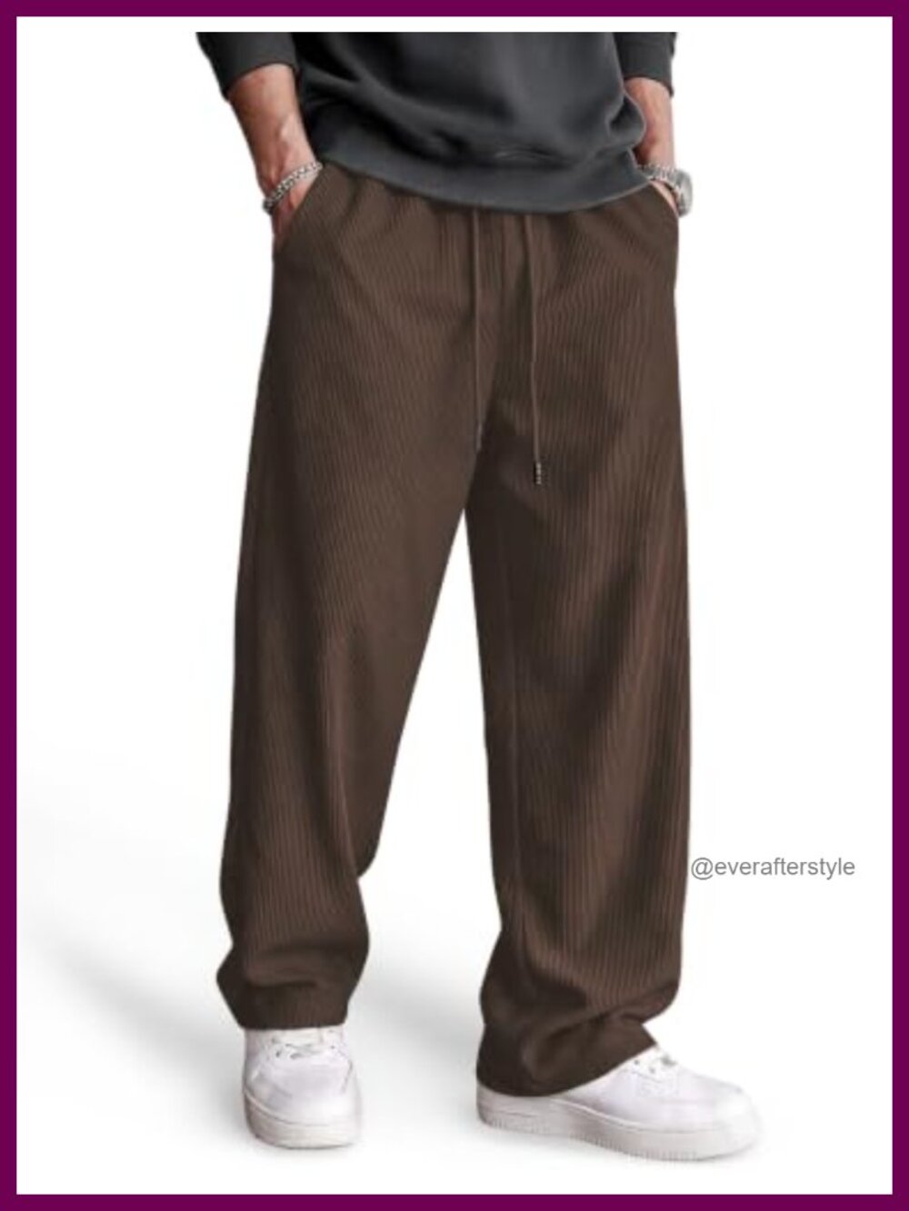 Corduroy Look Relaxed Drawstring Sweatpants Straight Leg Pockets